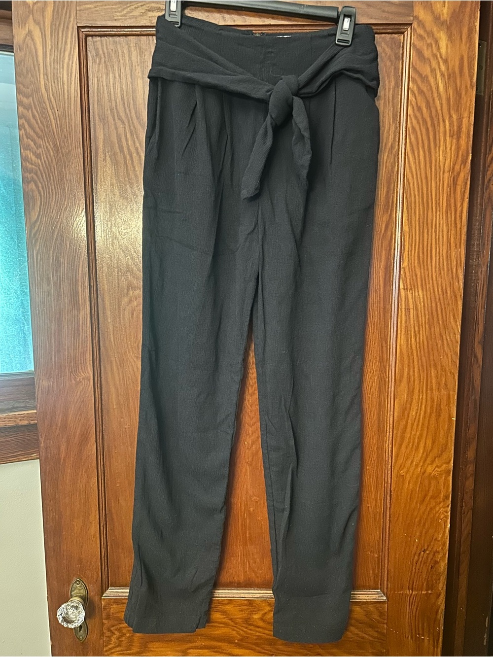 L'Academie Black Tie Front Cotton High Waisted Pants Small